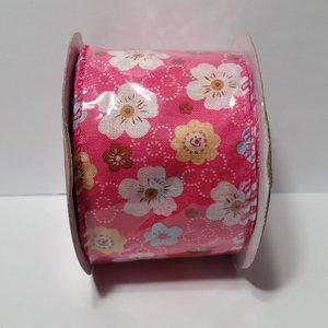 Wired Ribbon 2.5" Dark Pink Flowers